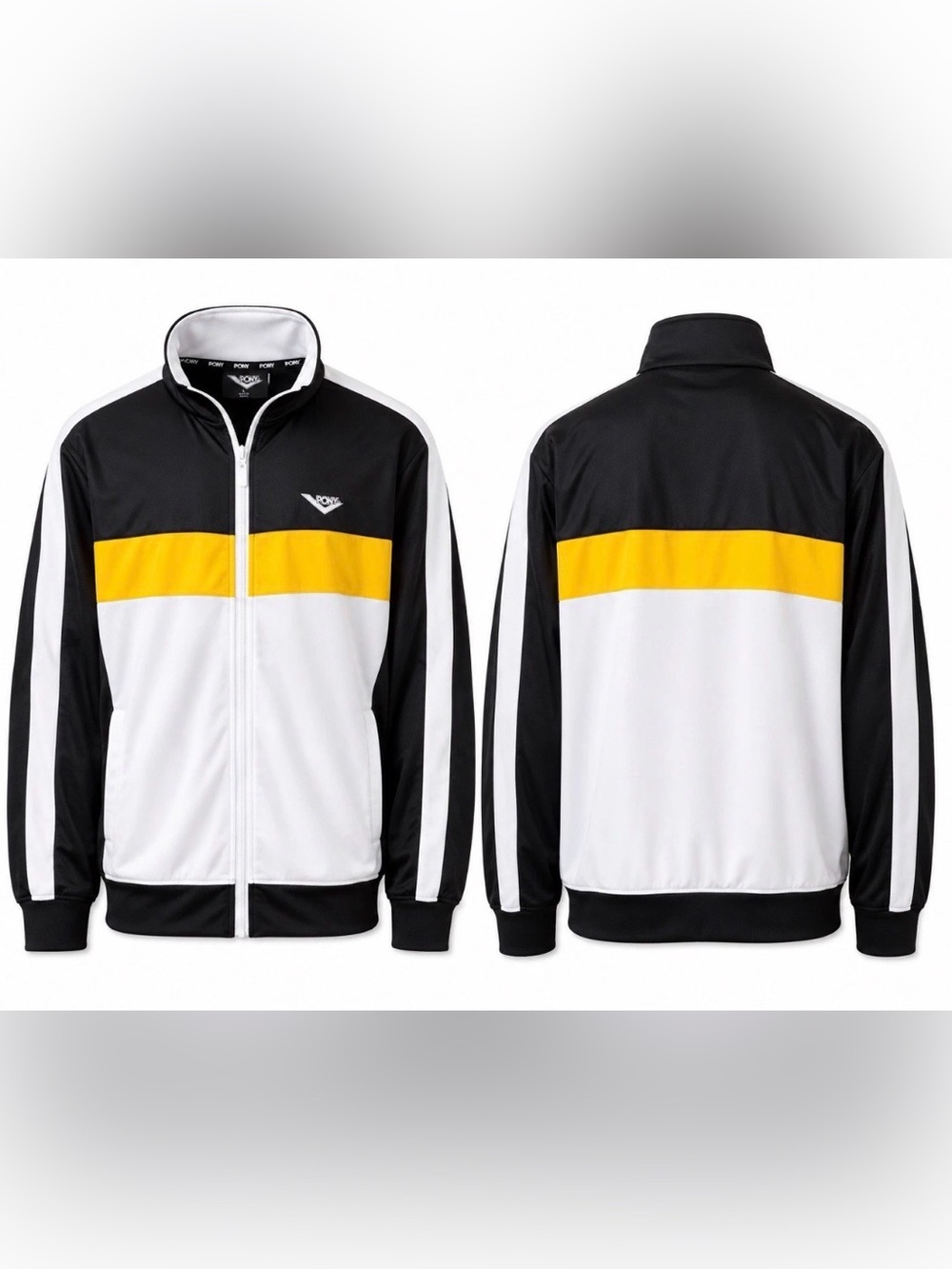 Vintage PONY Track Jacket Men’s L Black White Yellow Full Zip Y2K Retro B10#24